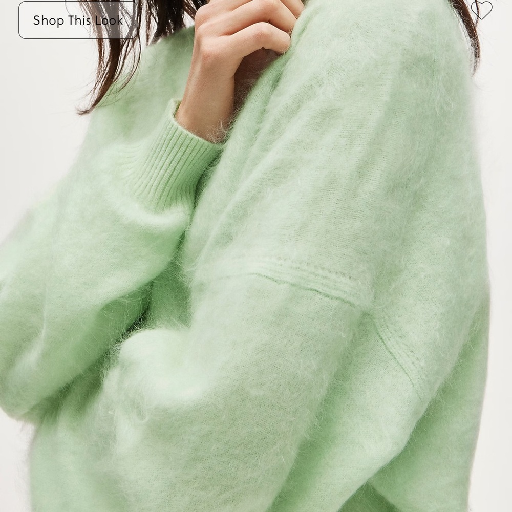 NWT J. Crew Top Rated Brushed Cashmere Blouson- Sleeve Sweater Sheer Mint - Picture 5 of 11